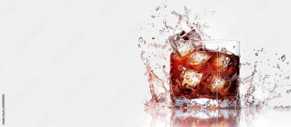 Poster soda soft drink in a glass with ice perfect for refreshing beverages isolated on a white background 