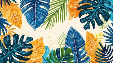 Tropical jungle leaves and foliage drawn with a crayon brush.