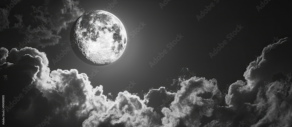 Poster the full moon is obscured by ominous clouds creating a mysterious ambiance in the sky with copy spac