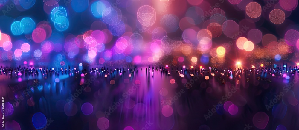 Poster soft ultraviolet hues with defocused neon lights reflecting on an abstract background creating a bea