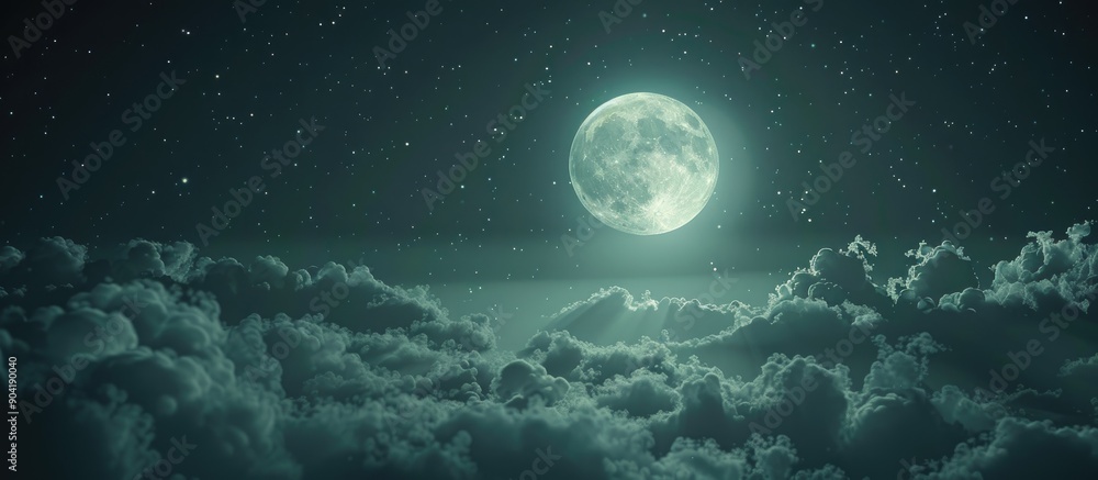 Poster view the full moon shining amidst the clouds in the sky for a captivating copy space image