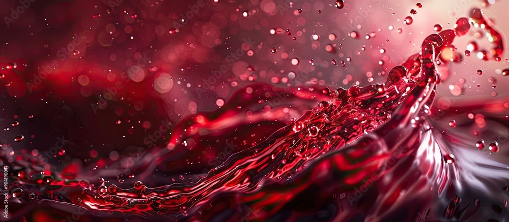 Poster macro shot of red wine splashing in a glass with a striking abstract pattern leaving plenty of room 