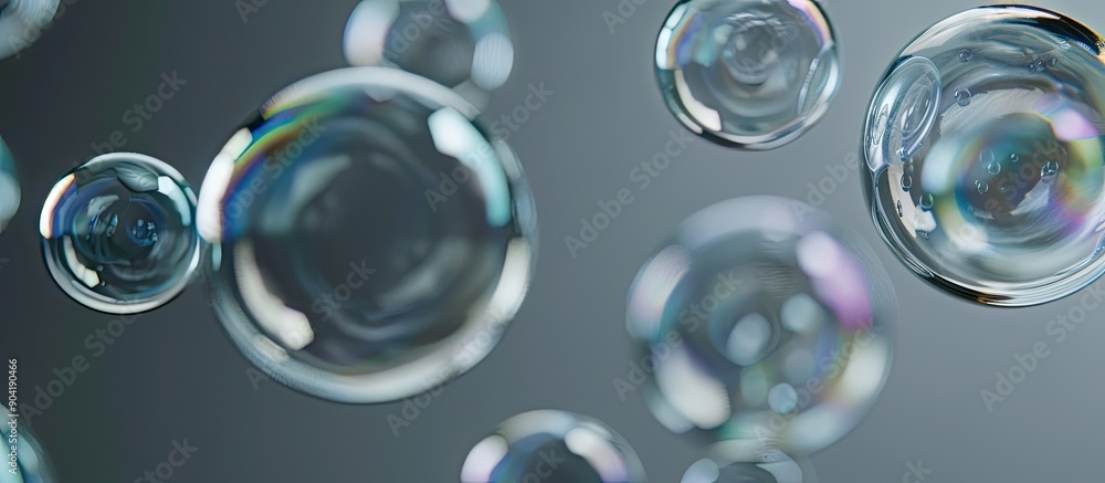 Poster grey background with transparent soap bubbles providing copy space image