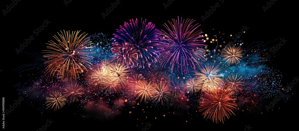Poster vibrant fireworks illuminate the dark night sky with bursts of color creating a captivating scene wi