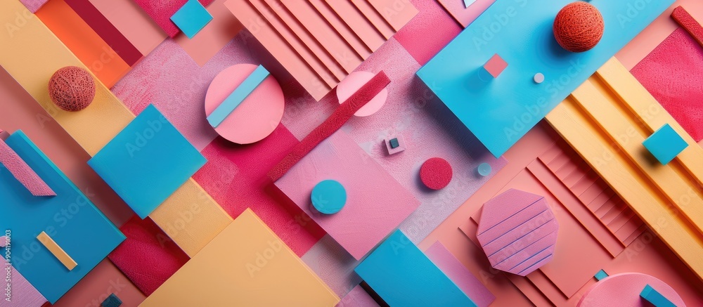 Poster top view flat lay of colorful abstract geometric design perfect for copy space image