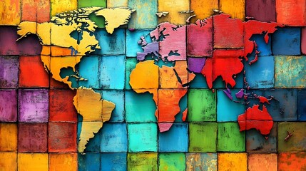 World map made of multi-colored squares. Best Graphic Resources