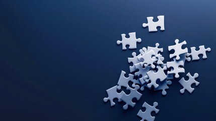 Horizontal image of team build a puzzle on dark blue background