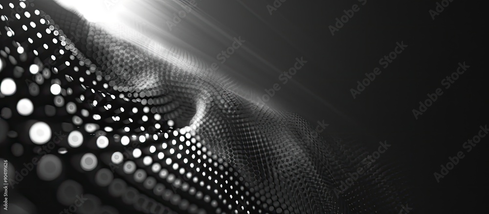 Poster a logo design on a black background with dots features a white light in the picture making it suitab