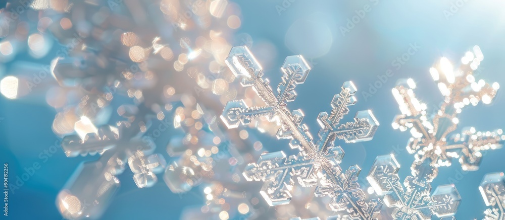 Poster close up of an impressive snowflake with a clear structure in winter suitable as a background for co