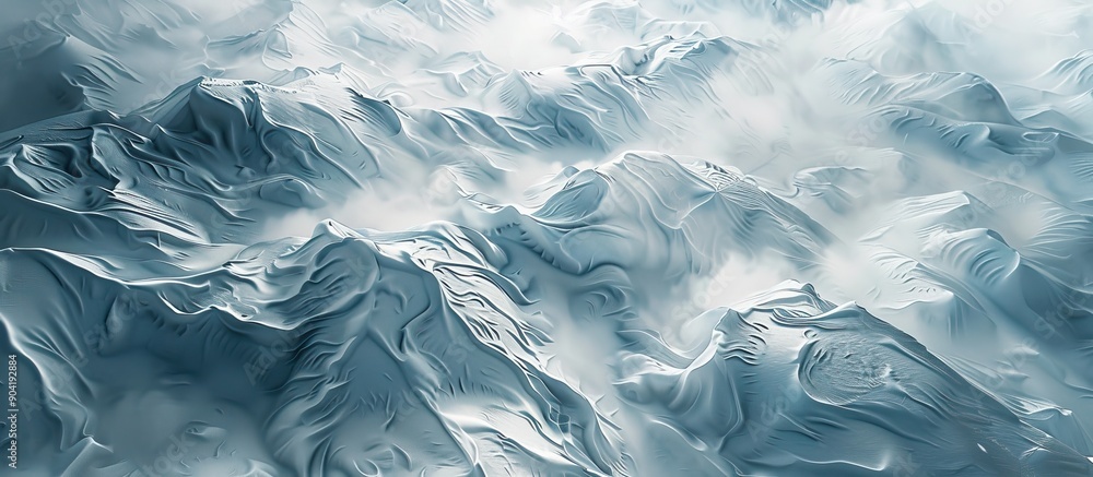 Poster top view of a mesmerizing snowy landscape with intricate wind sculpted patterns on the snow ideal fo