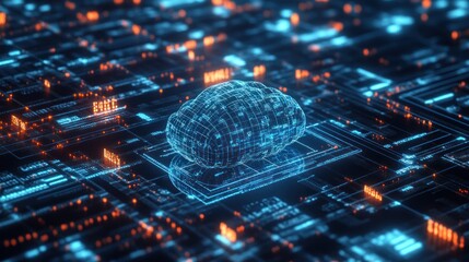 Fototapeta premium concept of modern computer technology components artificial intelligence, deep data mining and machine learning. with 3D rendering background. Ai generated image