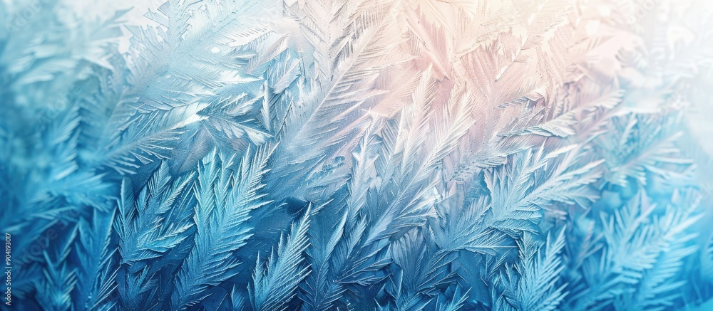 Poster winter window displaying frozen patterns with a blue ice texture suitable as a background image with