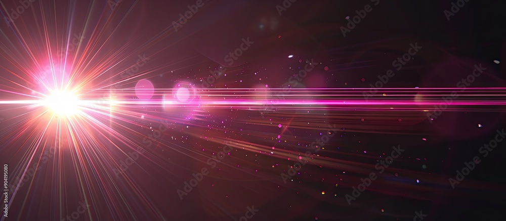 Poster ray light creates an abstract optical pink lens flare against a black backdrop adding vibrancy to th