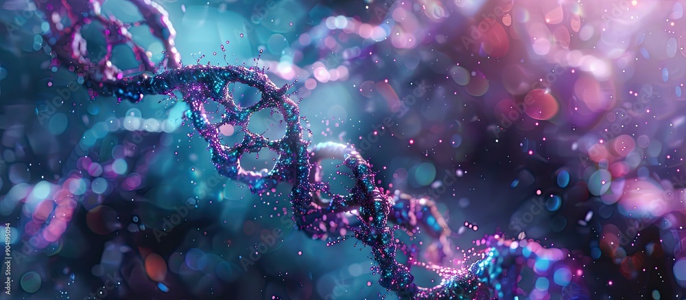 Poster studying dna damage in chromosomal research revealing issues in the dna chain. copy space image. pla