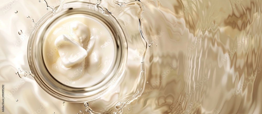 Poster jar of cream in water on light background top view with copy space image available