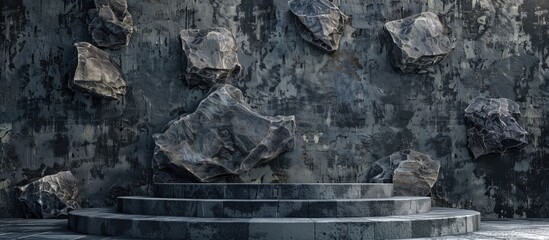 Fototapeta premium Background featuring a podium crafted from authentic stones with copy space image