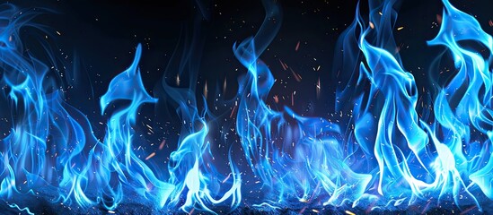 An eye catching photo displaying vibrant blue flames against a dark background suitable for copyspace images