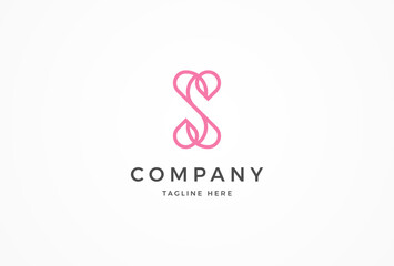 Initial Letter S Logo, letter S with heart combination, usable for business, beauty care, spas and salons company logos, vector illustration