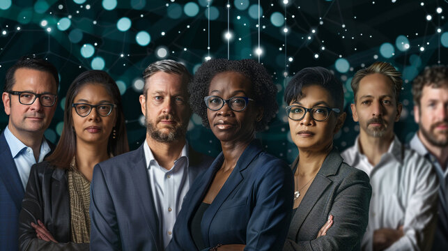 Group of experts with digital overlays