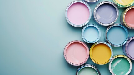 pastel paint in open paint cans with large text spaces, Generative AI.