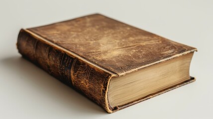 Obraz premium Antique Leather-Bound Book with Worn Cover and Yellowed Pages, Symbolizing History, Knowledge, and Vintage Literature in a Close-Up Shot