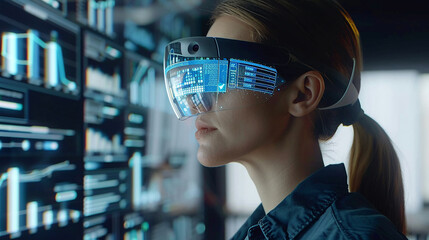 Professional woman analyzing data with augmented reality