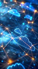 Fototapeta premium Cloud network symbols and data flow, technology, digital management