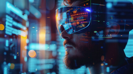 Professionals with futuristic graphics