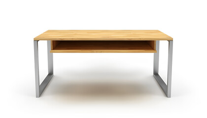 Fototapeta premium Modern Office Desk with Light Wood Top and Metal Legs Isolated on white background