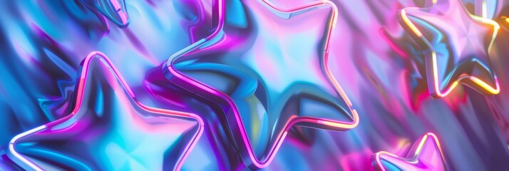 Obraz premium Colorful and vibrant 3D stars in stunning blue and pink hues, ideal for creating trendy and modern designs