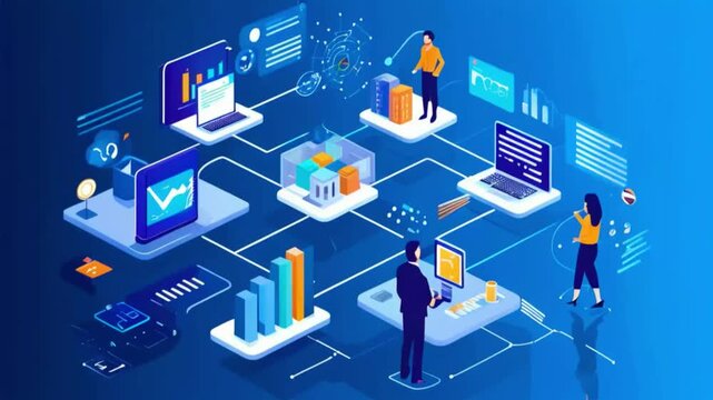 Modern office and communication network concept. Statistics of business. Management strategy