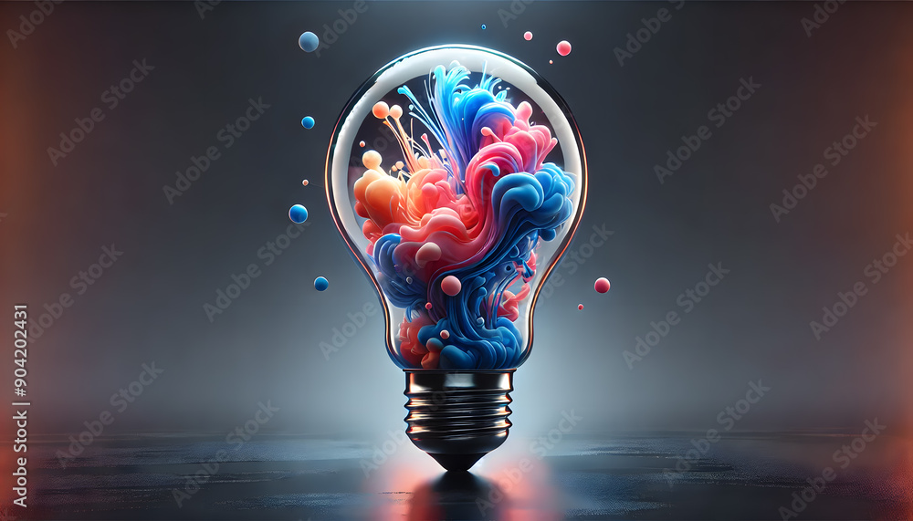 Aufkleber digital depicting a vibrant fluid explosion emerging from a light bulb symbolizing the power of crea