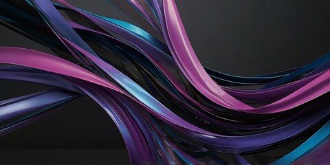 Fototapeta premium Wallpaper of purple, blue and pink 3d waves on dark background, abstract illustration