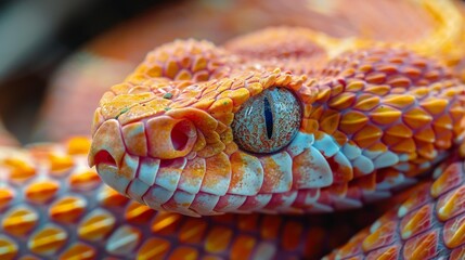 Fototapeta premium High resolution close up of a snake eye and scales highlighting intricate details and vibrant hues shot from a low angle