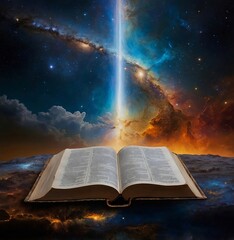 open bible  with glowing lights
