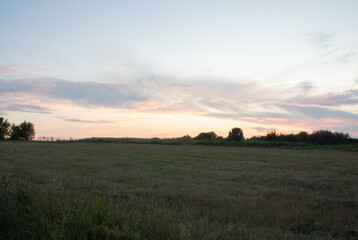 Obraz premium Sunset on the meadow, beautiful natural background.