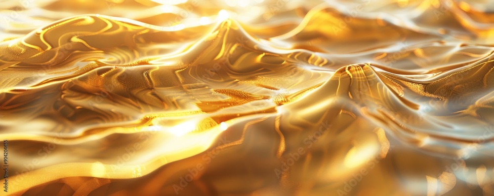 Poster golden background with smooth reflective waves for luxury design and abstract concepts