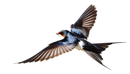 Naklejka premium Red-Rumped Swallow in Flight- Red-rumped swallow in flight, Cecropis daurica, isolated on w_1(235)