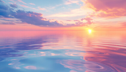 Serene Sunset Over Tranquil Lake with Gentle Ripples

