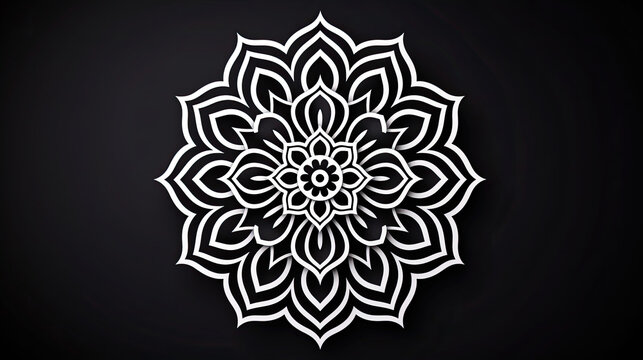 Elegant black and white mandala design featuring intricate floral motifs, perfect for a variety of artistic projects.