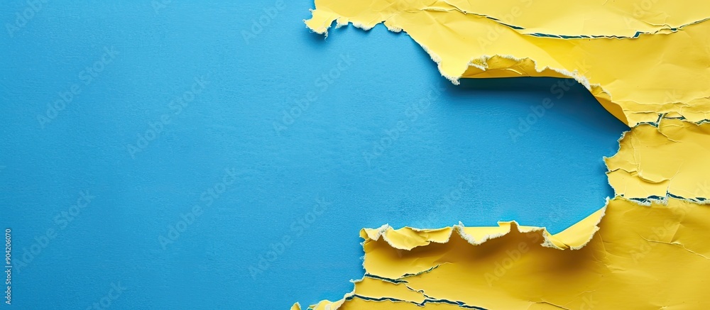 Poster a torn yellow paper with a blue background features a back to school message as a symbolic image wit
