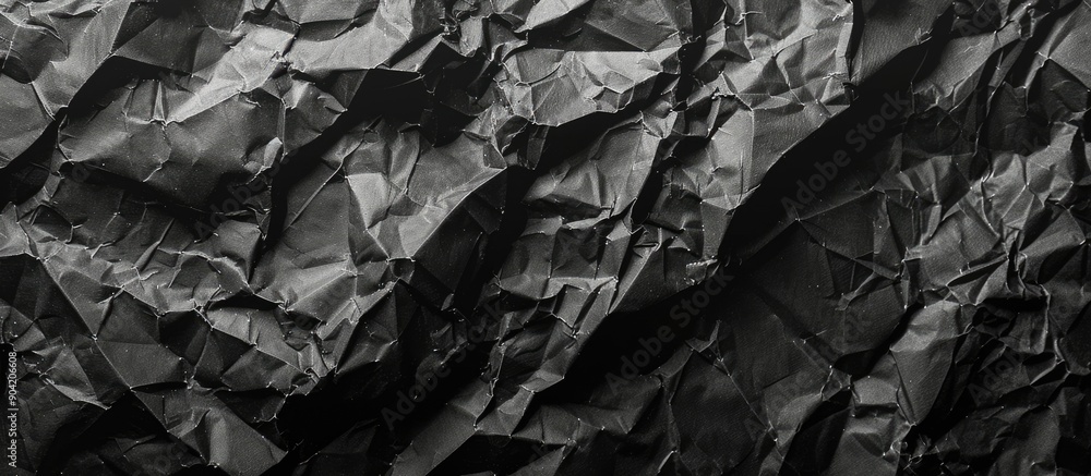 Poster close up macro shot of a crumpled black paper texture background with ample copy space image