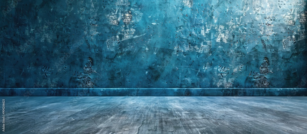 Poster an image displaying a textured blue wall as a background with space for copy