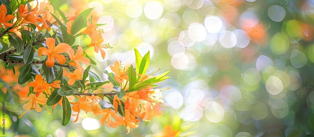 Poster tree showcasing an orange jessamine plant with a soft natural backdrop providing ample copy space im