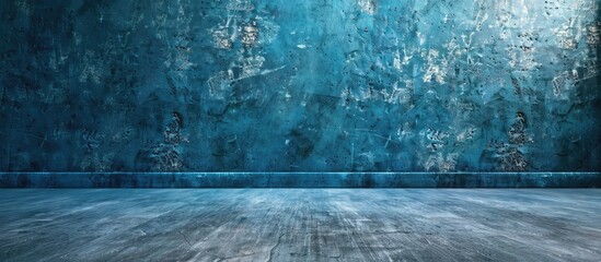An image displaying a textured blue wall as a background with space for copy