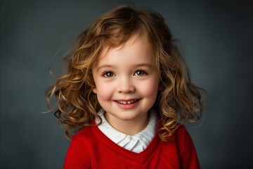A little girl in a red sweater smiles at the camera