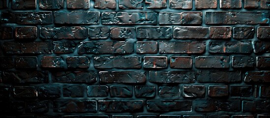 Darkly textured old brick wall background providing the perfect copy space image