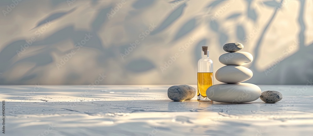 Aufkleber white spa stone and aroma oils set against a serene backdrop allow for a calm setting promoting medi