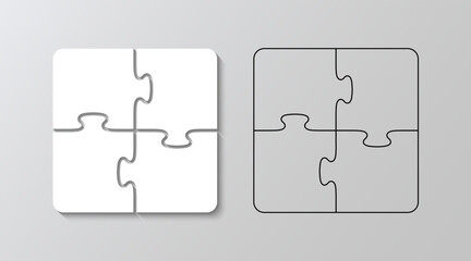 Jigsaw grids filled and outline. Puzzle pieces set. Scheme for thinking game. Simple mosaic background with separate details. Cutting template. Vector illustration.