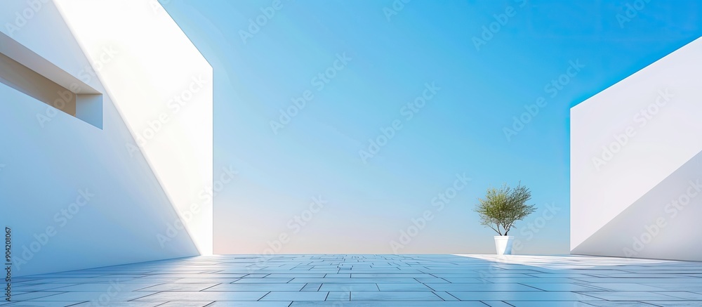 Poster blue sky framing a white pristine building allowing for a copy space image